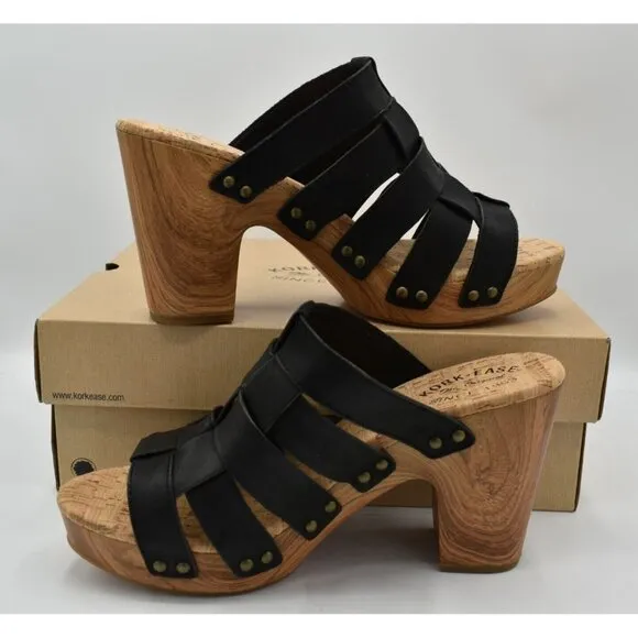 Kork Ease Women Size 10 Devan Black Full Grain Leather Open Toe Platform Sandals