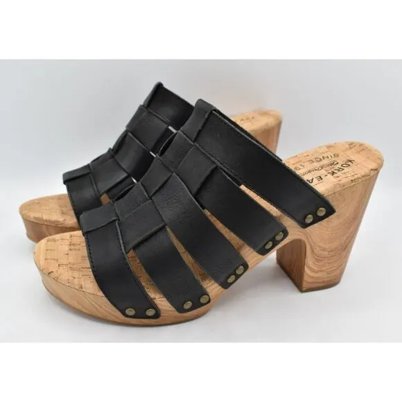 Kork Ease Women Size 10 Devan Black Full Grain Leather Open Toe Platform Sandals