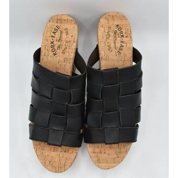 Kork Ease Women Size 10 Devan Black Full Grain Leather Open Toe Platform Sandals