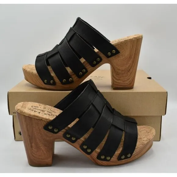 Kork Ease Women Size 10 Devan Black Full Grain Leather Open Toe Platform Sandals