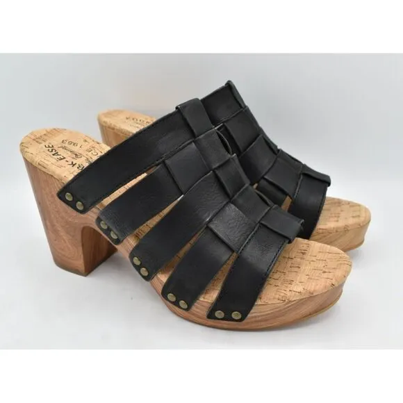Kork Ease Women Size 10 Devan Black Full Grain Leather Open Toe Platform Sandals