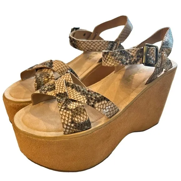 Kork-ease x Free People Elyse Platform Suede Leather 70s Bohemian Sandals Size 9