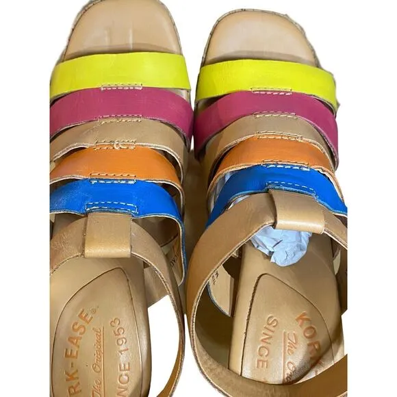 KORKS by Kork-Ease Womens Size 7 Leather Cage Sandals Y2K 5&quot; Wood Heel Retro
