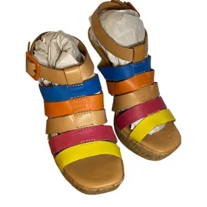 KORKS by Kork-Ease Womens Size 7 Leather Cage Sandals Y2K 5&quot; Wood Heel Retro