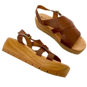 Korks Fallon Brown Faux Leather Wedge Heel Platform Slingback Sandals Size 8