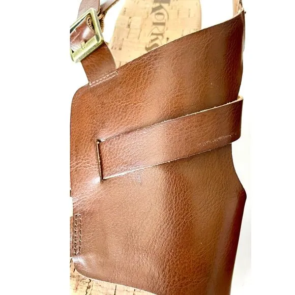 Korks Fallon Brown Faux Leather Wedge Heel Platform Slingback Sandals Size 8