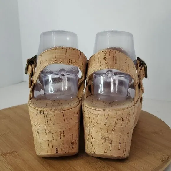 Korks Bergeggi Women's Tan Platform Wedge Sandals Size 10