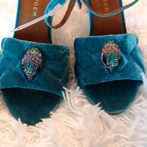 Kurt Geiger Kensington London Rainbow Eagle Teal Quilted Stylish High Heels NEW