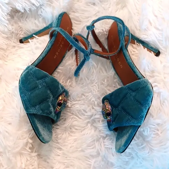 Kurt Geiger Kensington London Rainbow Eagle Teal Quilted Stylish High Heels NEW