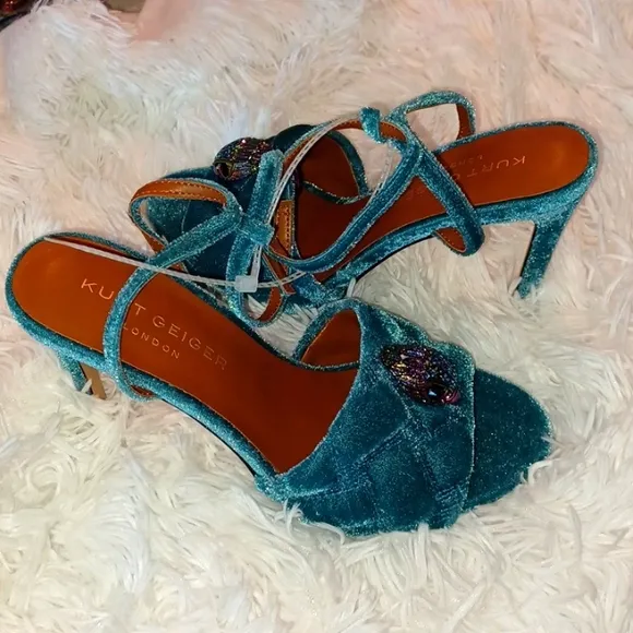 Kurt Geiger Kensington London Rainbow Eagle Teal Quilted Stylish High Heels NEW