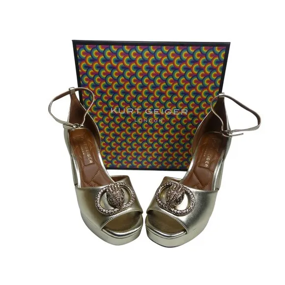 Kurt Geiger London Chelsea Platform Gold Leather Sandal Size 8.5 US/39 EU