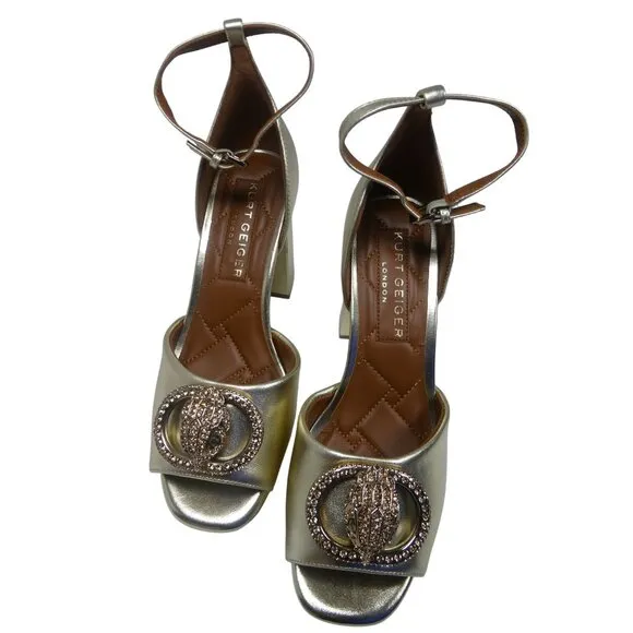 Kurt Geiger London Chelsea Platform Gold Leather Sandal Size 8.5 US/39 EU