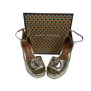 Kurt Geiger London Chelsea Platform Gold Leather Sandal Size 8.5 US/39 EU