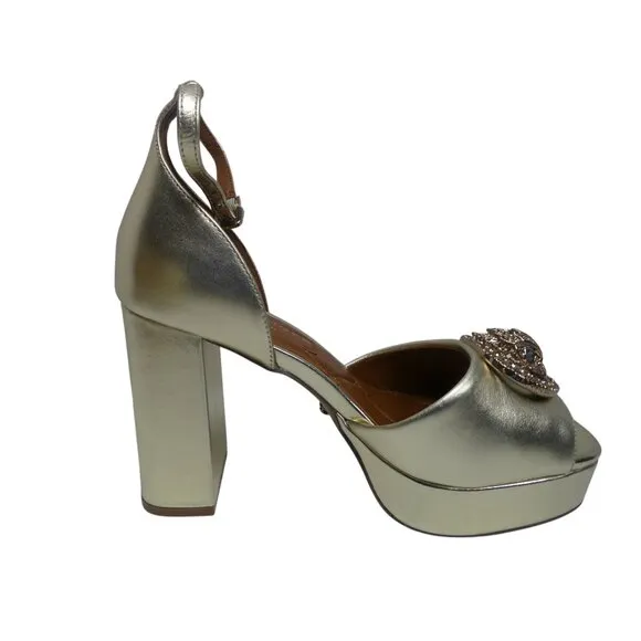 Kurt Geiger London Chelsea Platform Gold Leather Sandal Size 8.5 US/39 EU