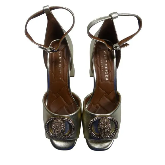 Kurt Geiger London Chelsea Platform Gold Leather Sandal Size 8.5 US/39 EU