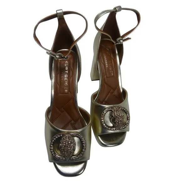 Kurt Geiger London Chelsea Platform Gold Leather Sandal Size 8.5 US/39 EU