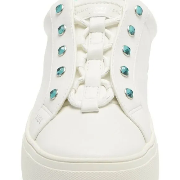 Kurt Geiger White And Green Rhinestone Liviah Platform Sneaker