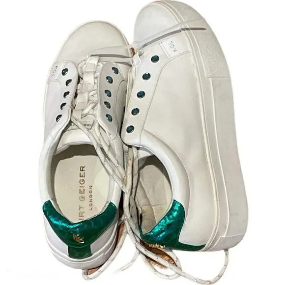 Kurt Geiger White And Green Rhinestone Liviah Platform Sneaker