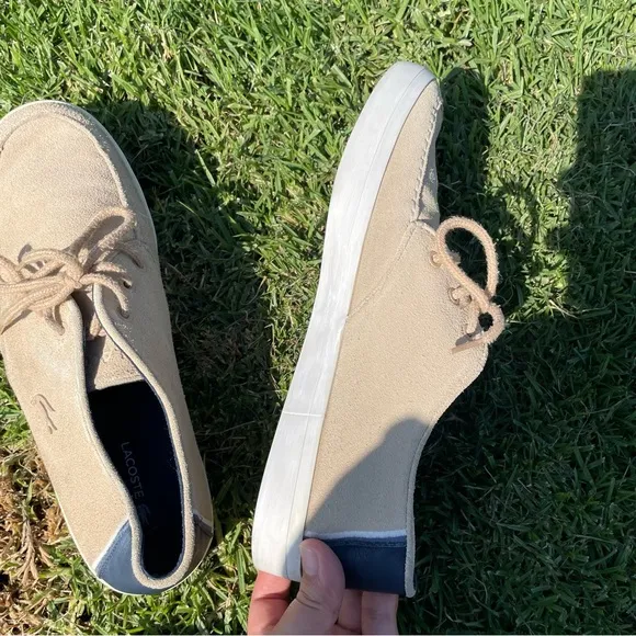 Lacoste Men’s Sevrin Genuine Suede Lace-Up Sneaker Shoes Size 10.5 (US) Beige