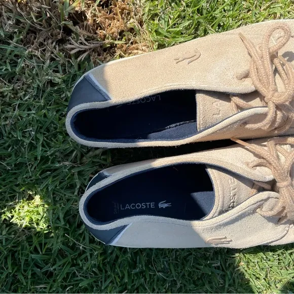 Lacoste Men’s Sevrin Genuine Suede Lace-Up Sneaker Shoes Size 10.5 (US) Beige