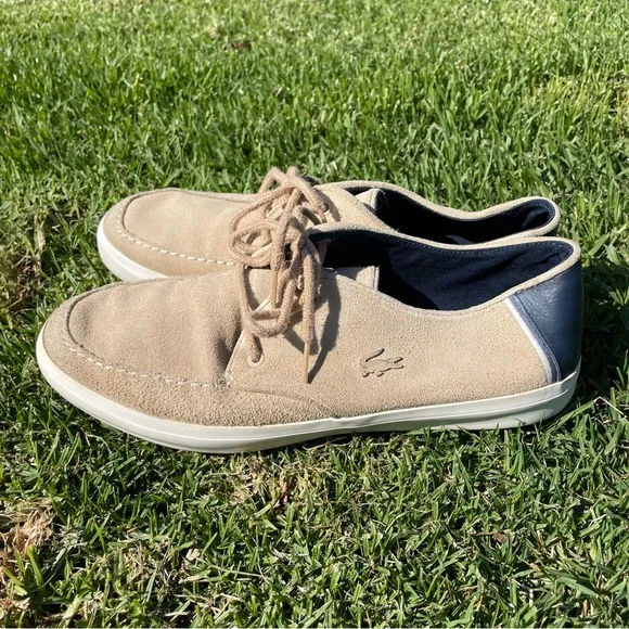 Lacoste Men’s Sevrin Genuine Suede Lace-Up Sneaker Shoes Size 10.5 (US) Beige