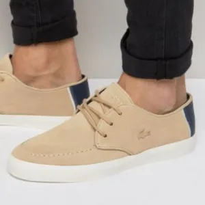 Lacoste Men’s Sevrin Genuine Suede Lace-Up Sneaker Shoes Size 10.5 (US) Beige