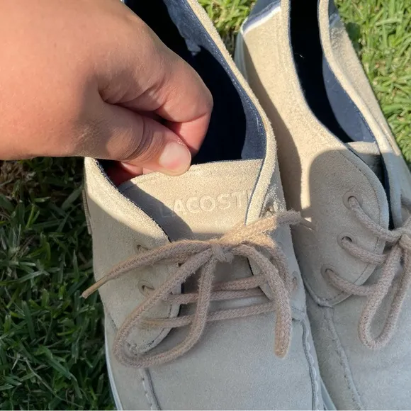 Lacoste Men’s Sevrin Genuine Suede Lace-Up Sneaker Shoes Size 10.5 (US) Beige