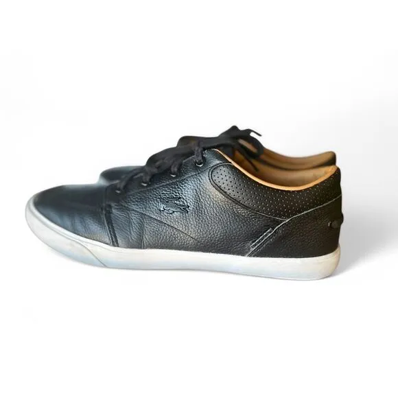 Lacoste Men's Sz. 9 BAYLISS VULC PRM Black Leather Shoes Excellent Condition