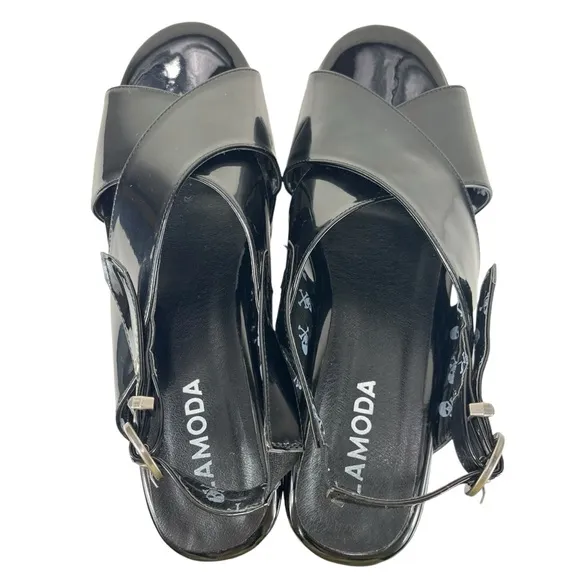 Lamoda‎ | Women 10 | Black Shiny Serenity Chunky Platform Sandals