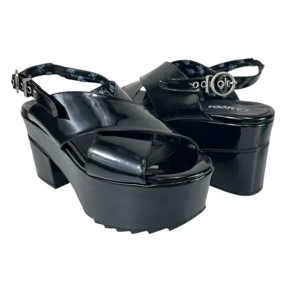 Lamoda‎ | Women 10 | Black Shiny Serenity Chunky Platform Sandals