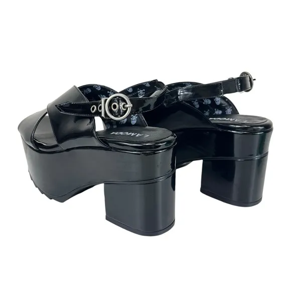 Lamoda‎ | Women 10 | Black Shiny Serenity Chunky Platform Sandals