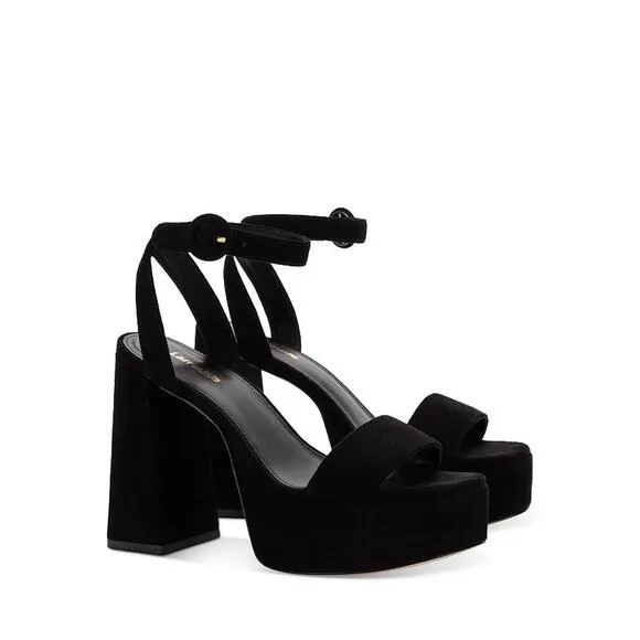 Larroud� 'Dolly' Black Leather High Heel Platform Sandals Size 7
