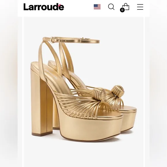 Larroudé Valerie Platform Sandal In Gold Metallic Leather, size 6