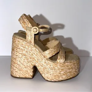Larroude Carmen 145MM Raffia Platform Sandals