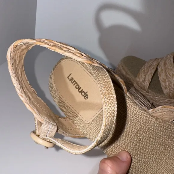 Larroude Carmen 145MM Raffia Platform Sandals