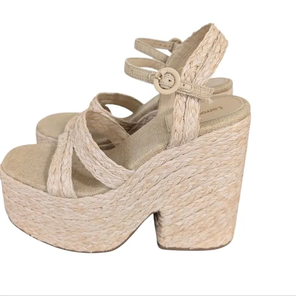 Larroude Carmen Raffia Platform Sandals Block Heel Open Toe Sandals ....Size 11