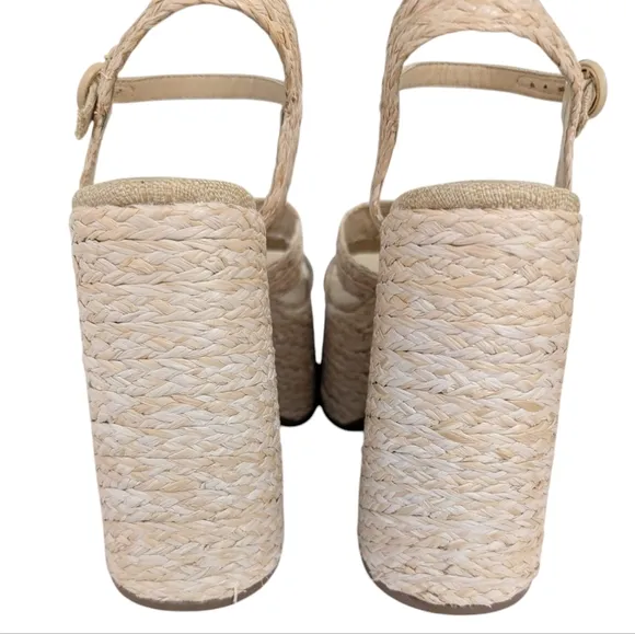 Larroude Carmen Raffia Platform Sandals Block Heel Open Toe Sandals ....Size 11