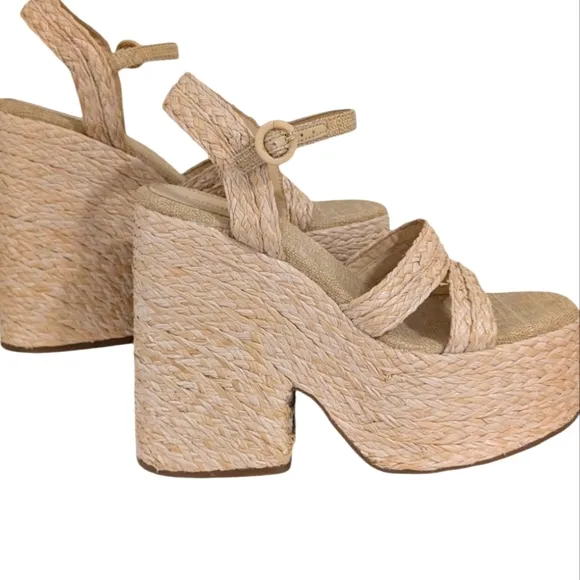 Larroude Carmen Raffia Platform Sandals Block Heel Open Toe Sandals ....Size 11