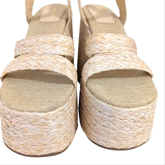 Larroude Carmen Raffia Platform Sandals Block Heel Open Toe Sandals ....Size 11
