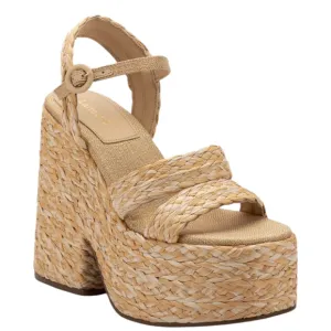 Larroude Carmen Raffia Platform Sandals Block Heel Open Toe Sandals ....Size 11