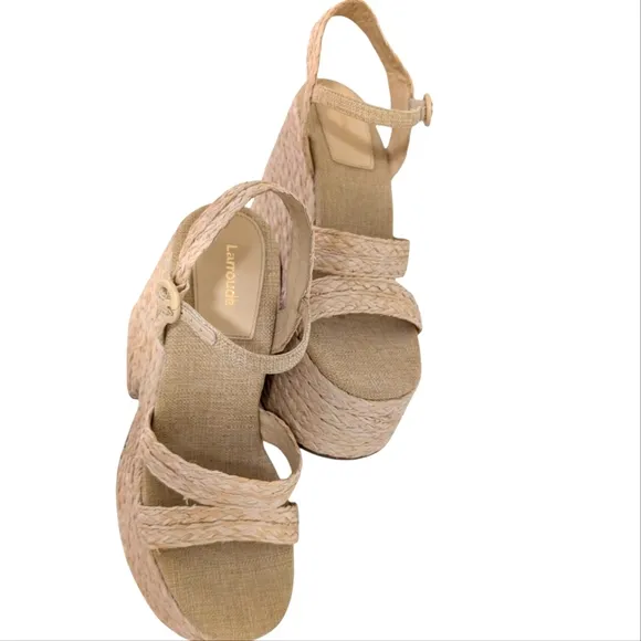 Larroude Carmen Raffia Platform Sandals Block Heel Open Toe Sandals ....Size 11