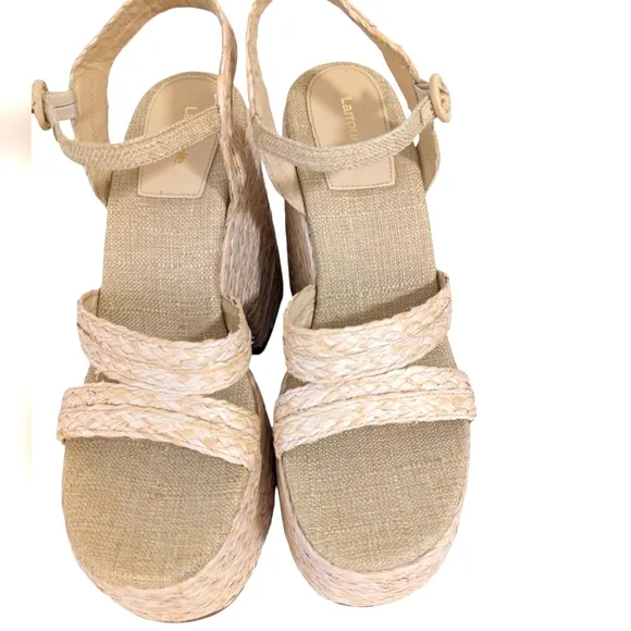 Larroude Carmen Raffia Platform Sandals Block Heel Open Toe Sandals ....Size 11
