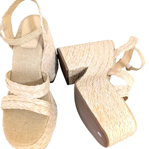 Larroude Carmen Raffia Platform Sandals Block Heel Open Toe Sandals ....Size 11
