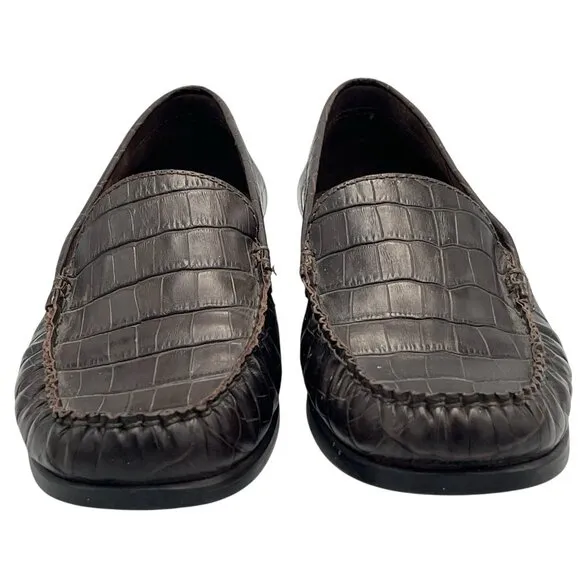Lauren Ralph Lauren Womens 7.5 Barbara Croc Embossed Leather Brown Loafer Shoes