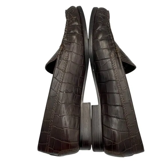 Lauren Ralph Lauren Womens 7.5 Barbara Croc Embossed Leather Brown Loafer Shoes