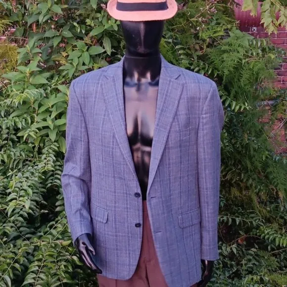 LAUREN, RL MEN'S WOOL, SILK,  LINEN BLEND PLAID (2) BUTTON LUXURY BLAZER