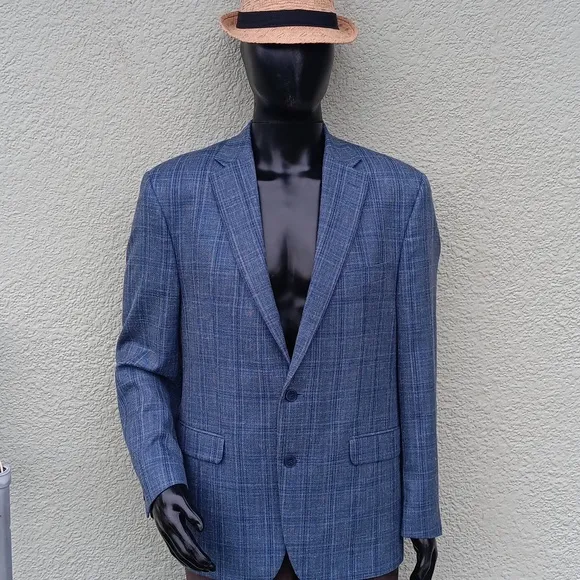 LAUREN, RL MEN'S WOOL, SILK,  LINEN BLEND PLAID (2) BUTTON LUXURY BLAZER