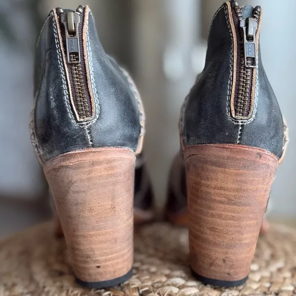 Leather patchwork comfortable booties shoes brown heels western shoes
