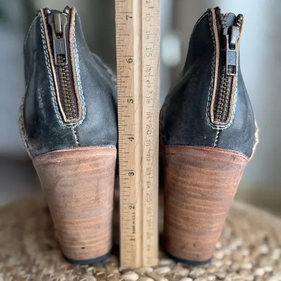 Leather patchwork comfortable booties shoes brown heels western shoes