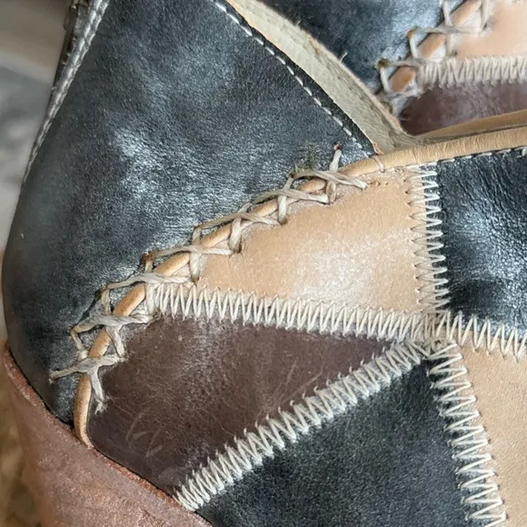 Leather patchwork comfortable booties shoes brown heels western shoes